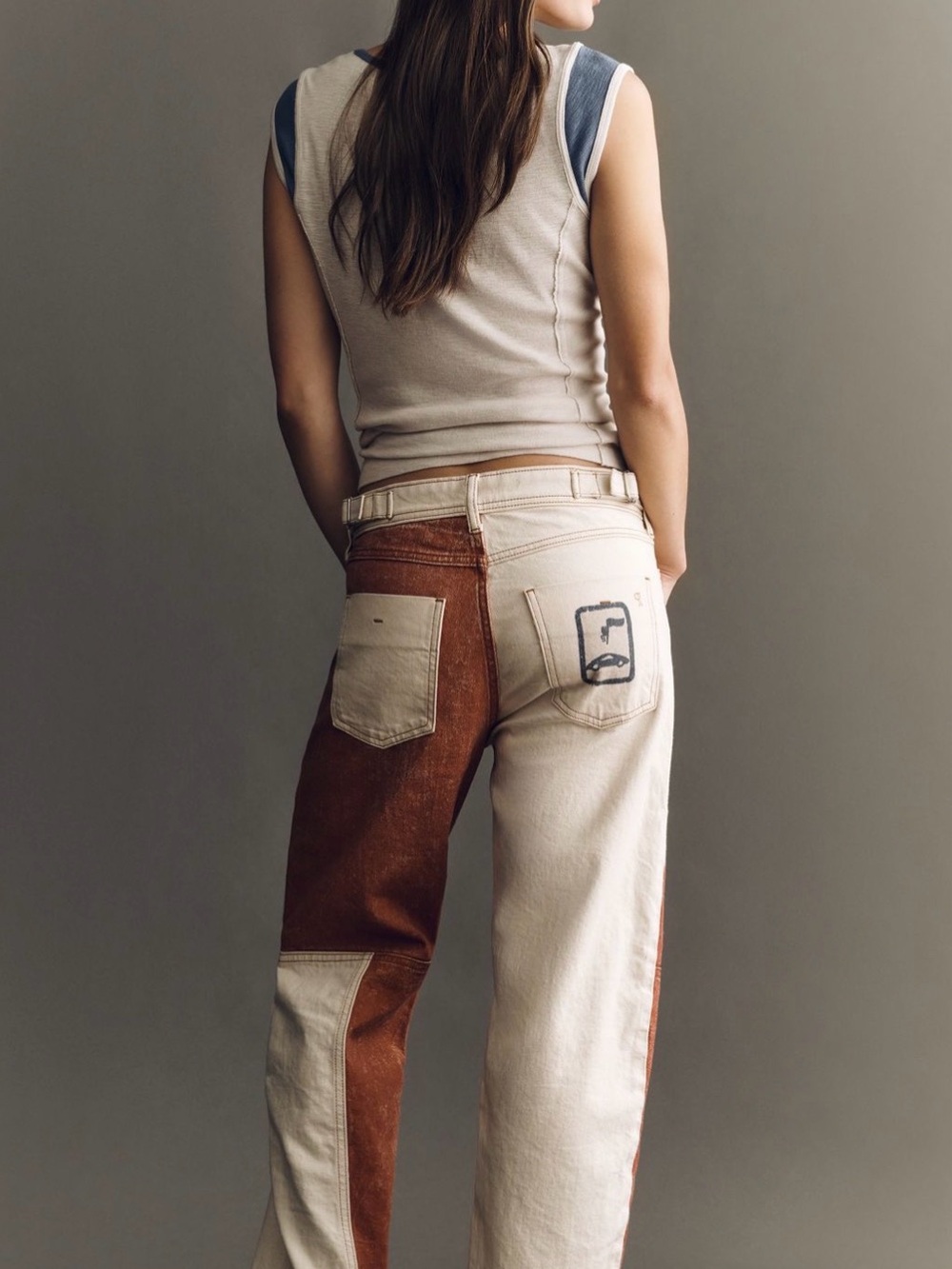 Anthropologie Two-Tone Brown & Cream Patchwork Boyfriend Jeans